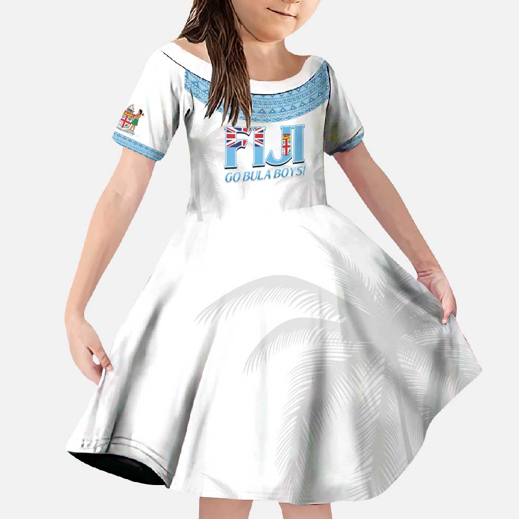 Custom Fiji Tapa Football Family Matching Summer Maxi Dress and Hawaiian Shirt Go Bula Boy! LT14 Daughter's Dress White - Polynesian Pride