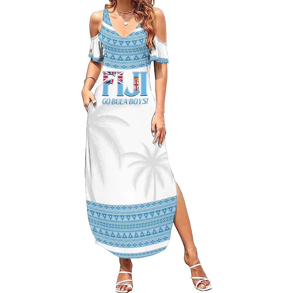 Custom Fiji Tapa Football Family Matching Summer Maxi Dress and Hawaiian Shirt Go Bula Boy! LT14 Mom's Dress White - Polynesian Pride