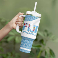 Custom Fiji Tapa Football Tumbler With Handle Go Bula Boy!