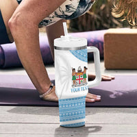 Custom Fiji Tapa Football Tumbler With Handle Go Bula Boy!