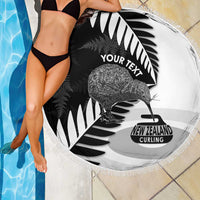 New Zealand Silver Fern Curling Personalised Beach Blanket Aotearoa Kiwi Ponga Black White Version - Polynesian Pride