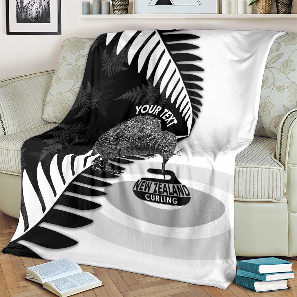 New Zealand Silver Fern Curling Personalised Blanket Aotearoa Kiwi Ponga Black White Version - Polynesian Pride
