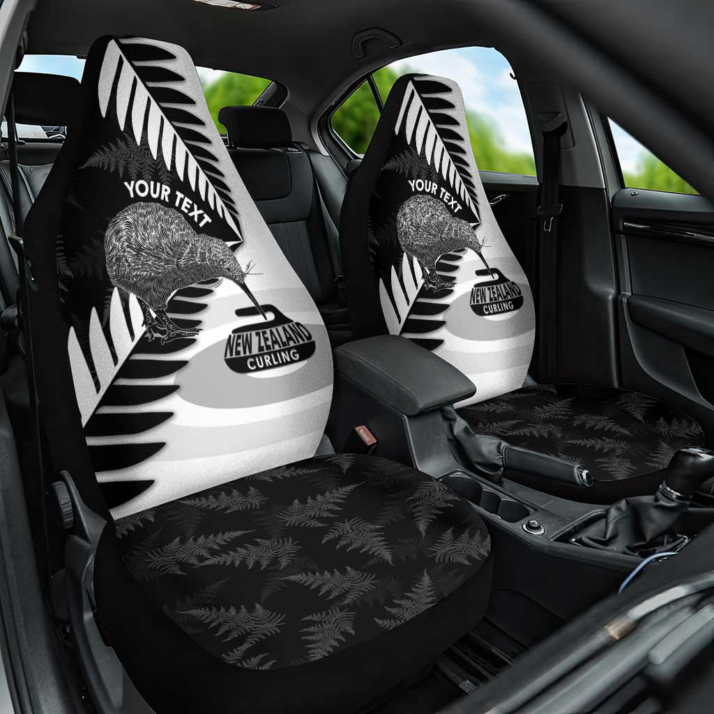 New Zealand Silver Fern Curling Personalised Car Seat Cover Aotearoa Kiwi Ponga Black White Version - Polynesian Pride