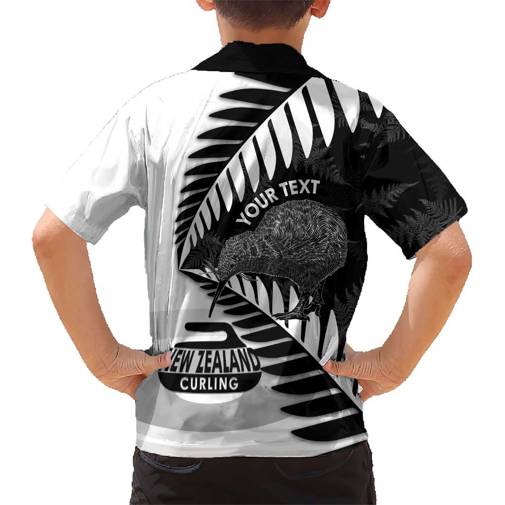 New Zealand Silver Fern Curling Personalised Family Matching Puletasi and Hawaiian Shirt Aotearoa Kiwi Ponga Black White Version LT14 - Polynesian Pride