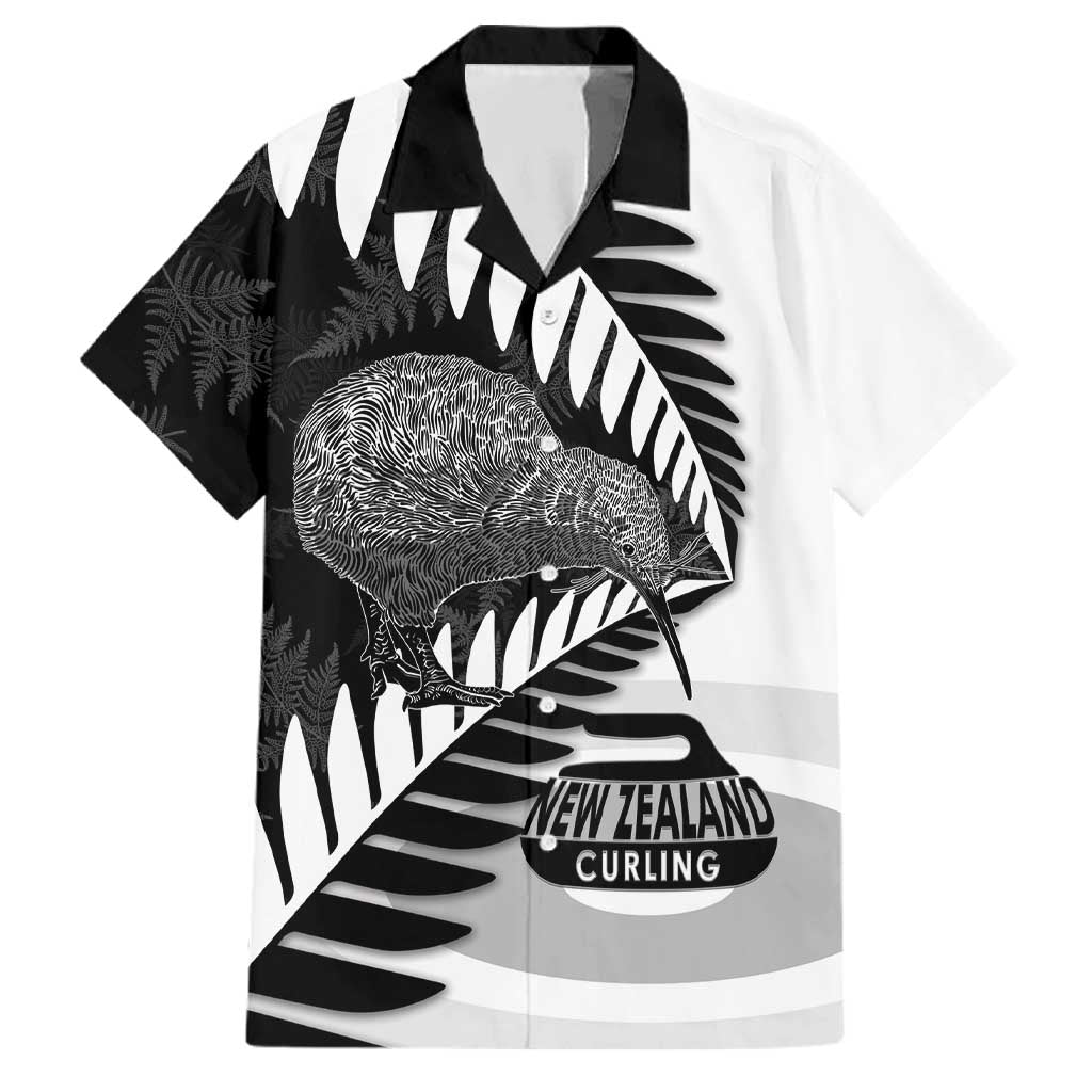 New Zealand Silver Fern Curling Personalised Family Matching Summer Maxi Dress and Hawaiian Shirt Aotearoa Kiwi Ponga Black White Version LT14 Dad's Shirt - Short Sleeve Black - Polynesian Pride