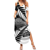 New Zealand Silver Fern Curling Personalised Family Matching Summer Maxi Dress and Hawaiian Shirt Aotearoa Kiwi Ponga Black White Version LT14 Mom's Dress Black - Polynesian Pride