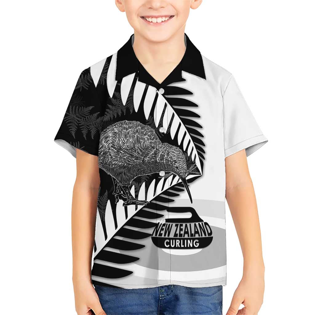New Zealand Silver Fern Curling Personalised Family Matching Summer Maxi Dress and Hawaiian Shirt Aotearoa Kiwi Ponga Black White Version LT14 Son's Shirt Black - Polynesian Pride