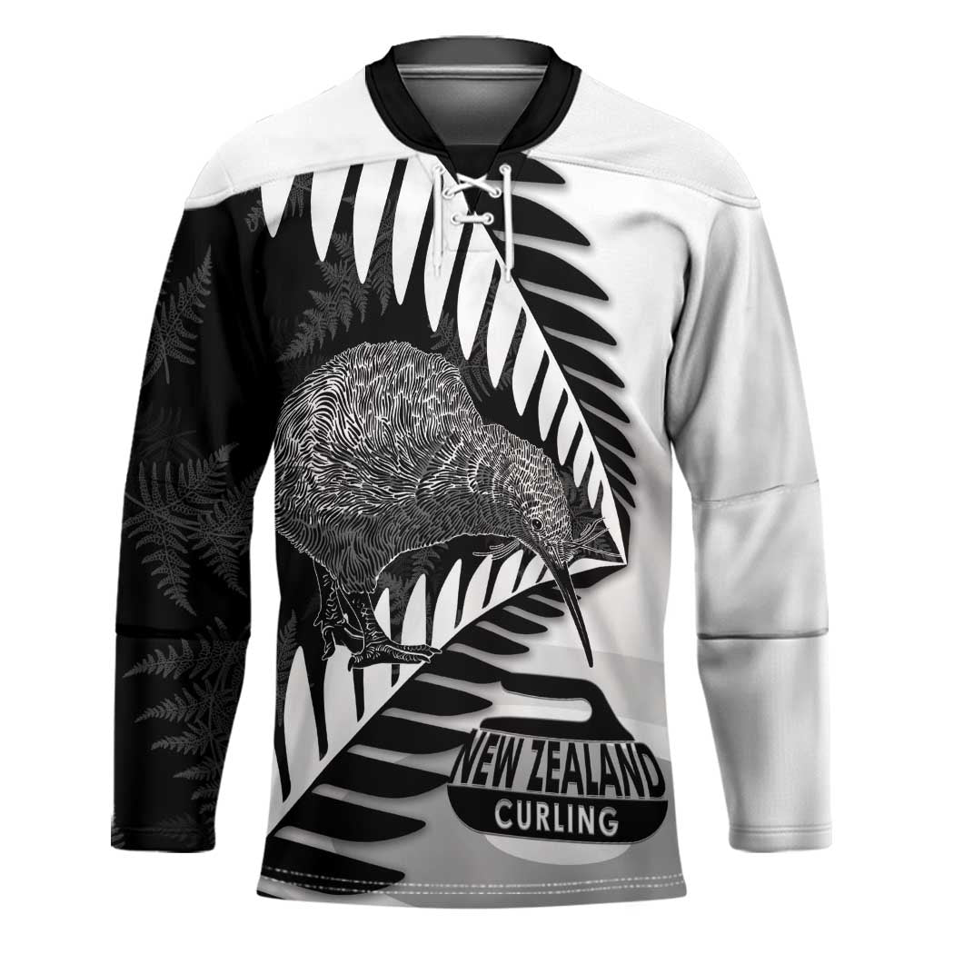 New Zealand Silver Fern Curling Personalised Hockey Jersey Aotearoa Kiwi Ponga Black White Version LT14 Unisex Black - Polynesian Pride