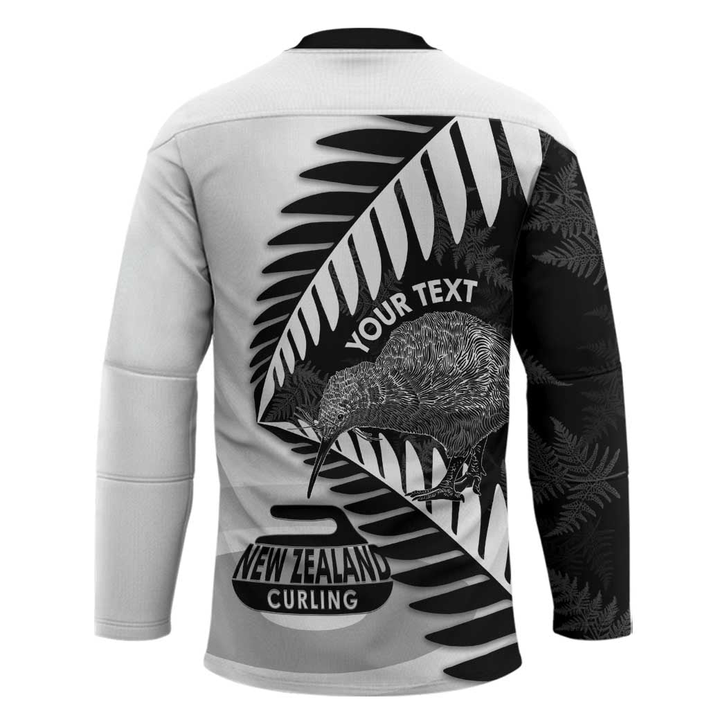 New Zealand Silver Fern Curling Personalised Hockey Jersey Aotearoa Kiwi Ponga Black White Version - Polynesian Pride
