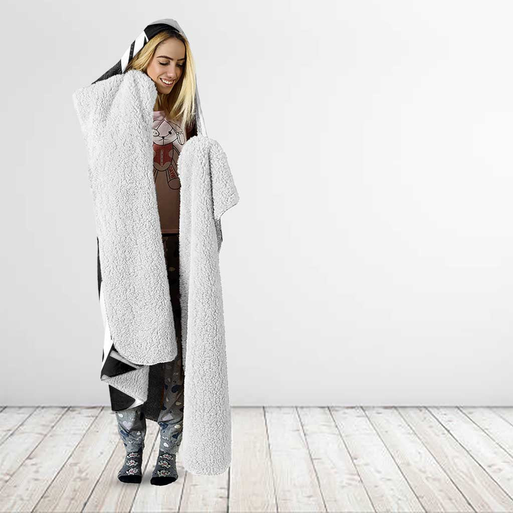 New Zealand Silver Fern Curling Personalised Hooded Blanket Aotearoa Kiwi Ponga Black White Version - Polynesian Pride