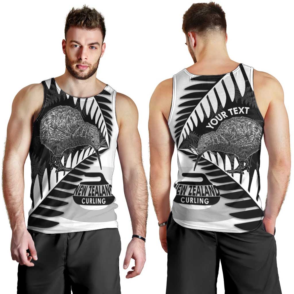 New Zealand Silver Fern Curling Personalised Men Tank Top Aotearoa Kiwi Ponga Black White Version - Polynesian Pride