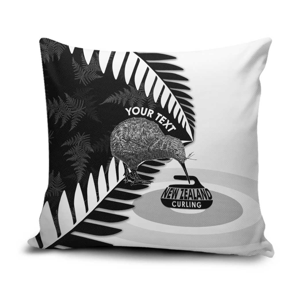 New Zealand Silver Fern Curling Personalised Pillow Cover Aotearoa Kiwi Ponga Black White Version LT14 Black - Polynesian Pride