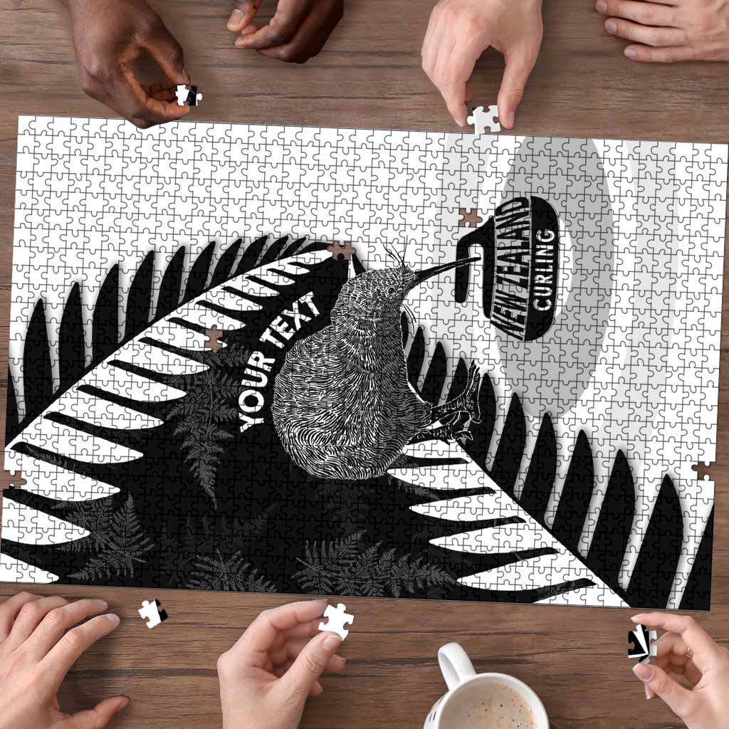 New Zealand Silver Fern Curling Personalised Puzzle Aotearoa Kiwi Ponga Black White Version LT14 - Polynesian Pride
