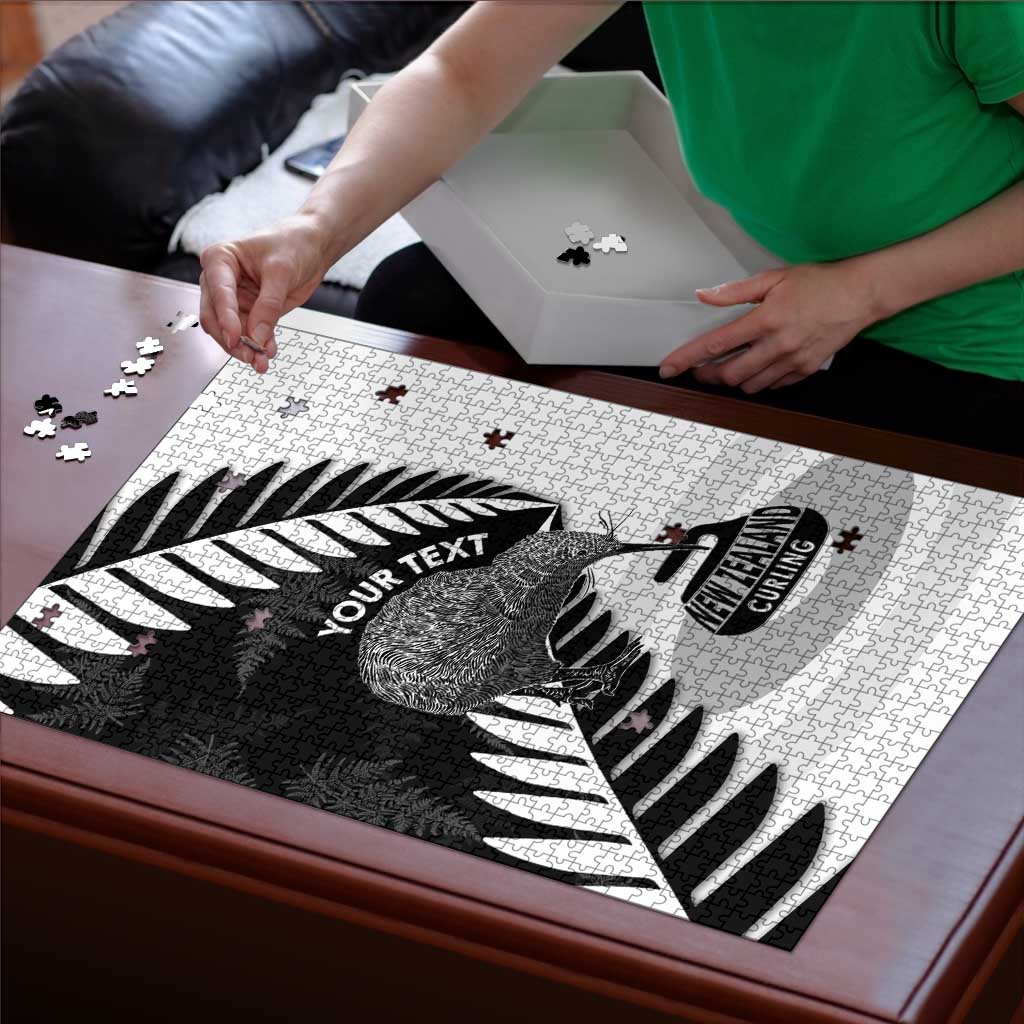 New Zealand Silver Fern Curling Personalised Puzzle Aotearoa Kiwi Ponga Black White Version LT14 - Polynesian Pride