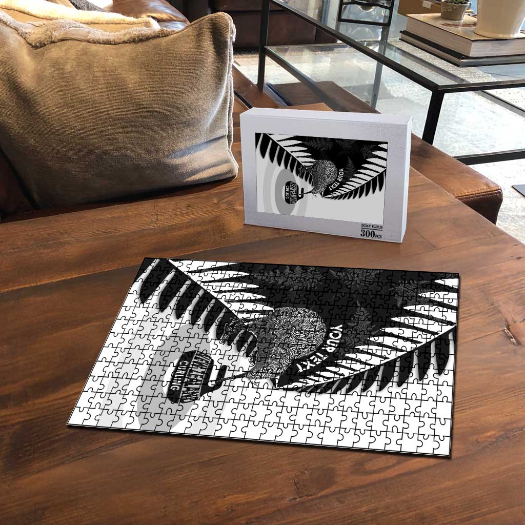 New Zealand Silver Fern Curling Personalised Puzzle Aotearoa Kiwi Ponga Black White Version LT14 - Polynesian Pride