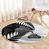 New Zealand Silver Fern Curling Personalised Round Carpet Aotearoa Kiwi Ponga Black White Version - Polynesian Pride