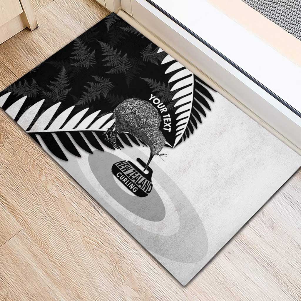 New Zealand Silver Fern Curling Personalised Rubber Doormat Aotearoa Kiwi Ponga Black White Version - Polynesian Pride