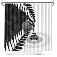 New Zealand Silver Fern Curling Personalised Shower Curtain Aotearoa Kiwi Ponga Black White Version - Polynesian Pride