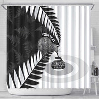 New Zealand Silver Fern Curling Personalised Shower Curtain Aotearoa Kiwi Ponga Black White Version - Polynesian Pride