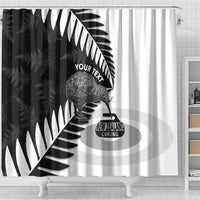 New Zealand Silver Fern Curling Personalised Shower Curtain Aotearoa Kiwi Ponga Black White Version - Polynesian Pride