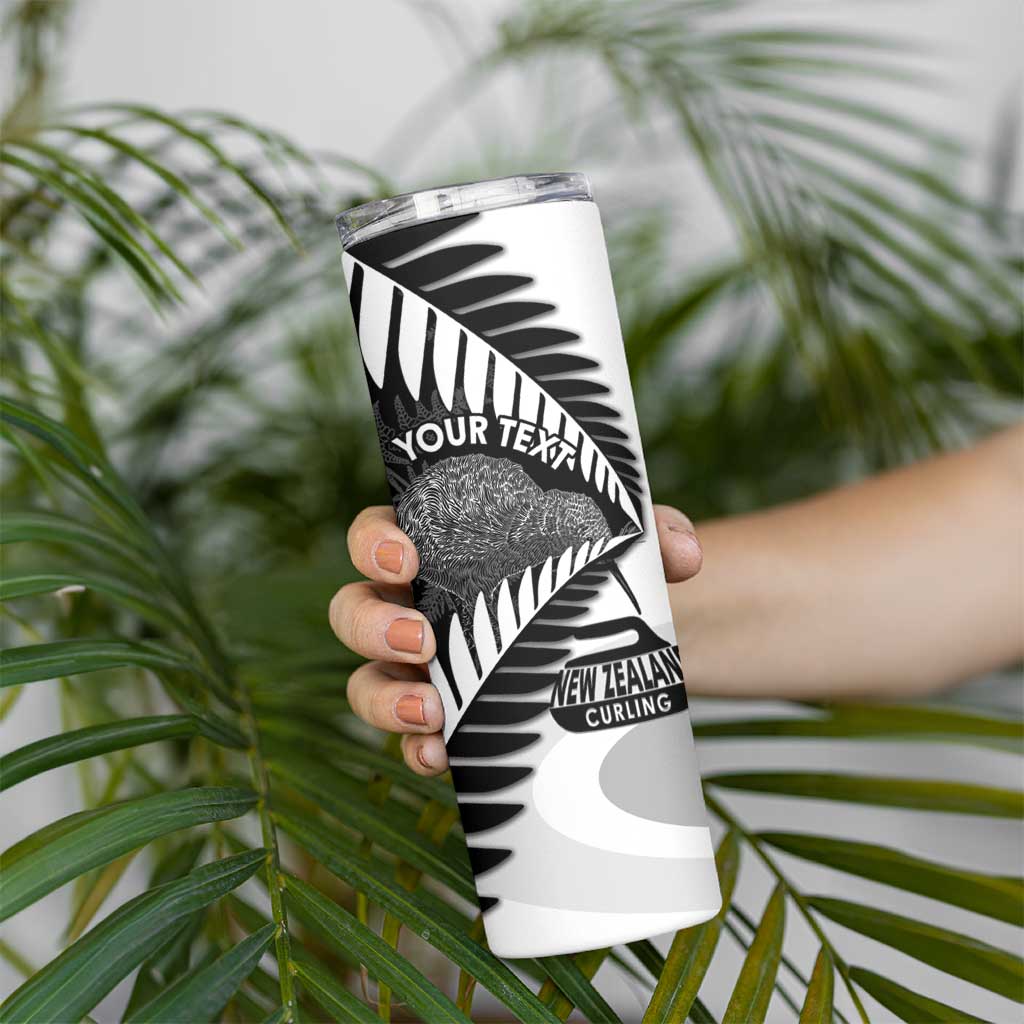 New Zealand Silver Fern Curling Personalised Skinny Tumbler Aotearoa Kiwi Ponga Black White Version - Polynesian Pride