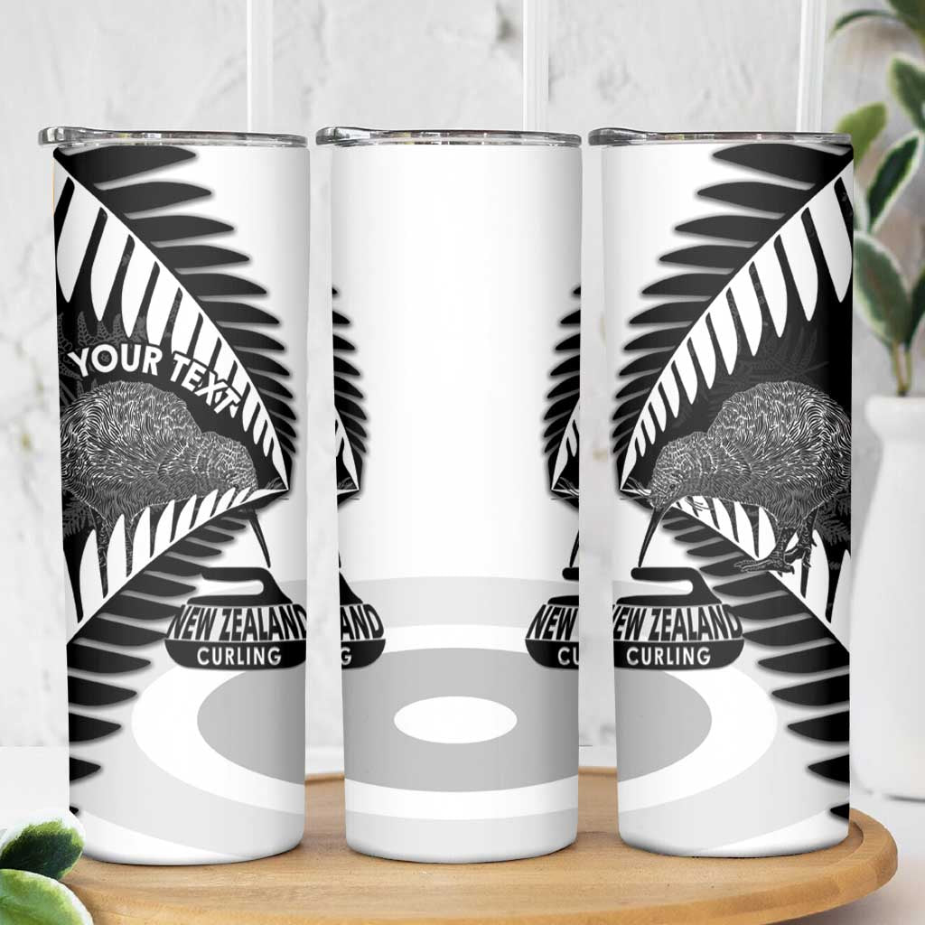 New Zealand Silver Fern Curling Personalised Skinny Tumbler Aotearoa Kiwi Ponga Black White Version - Polynesian Pride