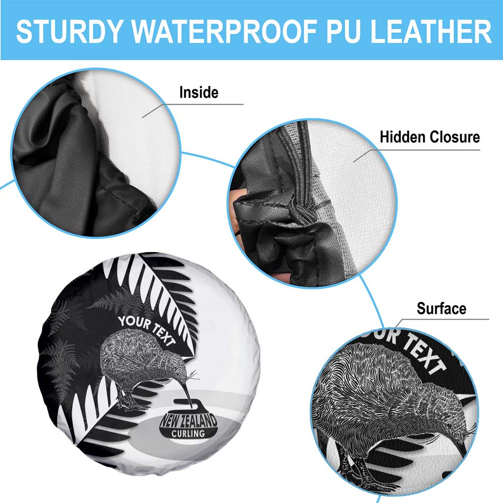 New Zealand Silver Fern Curling Personalised Spare Tire Cover Aotearoa Kiwi Ponga Black White Version - Polynesian Pride