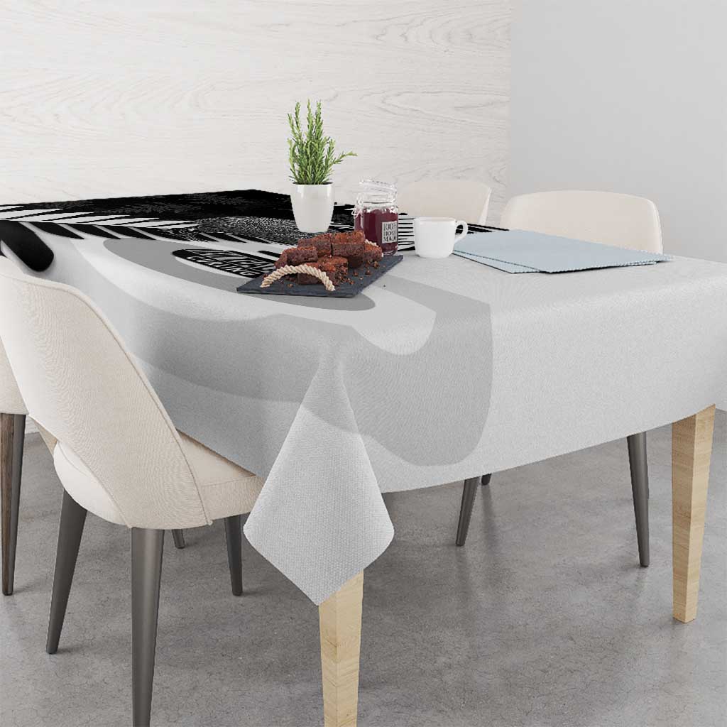 New Zealand Silver Fern Curling Personalised Tablecloth Aotearoa Kiwi Ponga Black White Version - Polynesian Pride