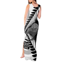 New Zealand Silver Fern Curling Personalised Tank Maxi Dress Aotearoa Kiwi Ponga Black White Version - Polynesian Pride