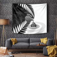 New Zealand Silver Fern Curling Personalised Tapestry Aotearoa Kiwi Ponga Black White Version - Polynesian Pride
