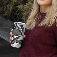 New Zealand Silver Fern Curling Personalised Tumbler Cup Aotearoa Kiwi Ponga Black White Version - Polynesian Pride