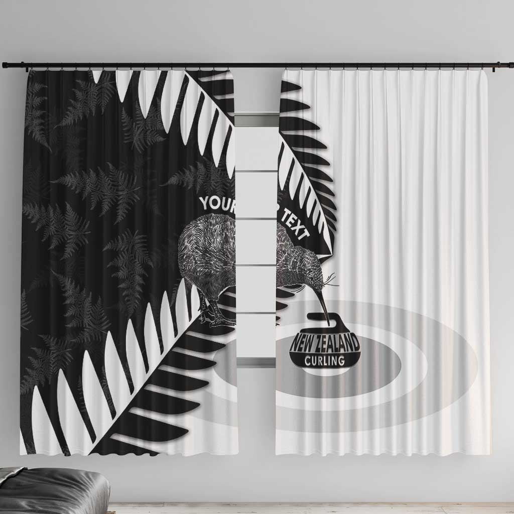 New Zealand Silver Fern Curling Personalised Window Curtain Aotearoa Kiwi Ponga Black White Version LT14 With Hooks Black - Polynesian Pride