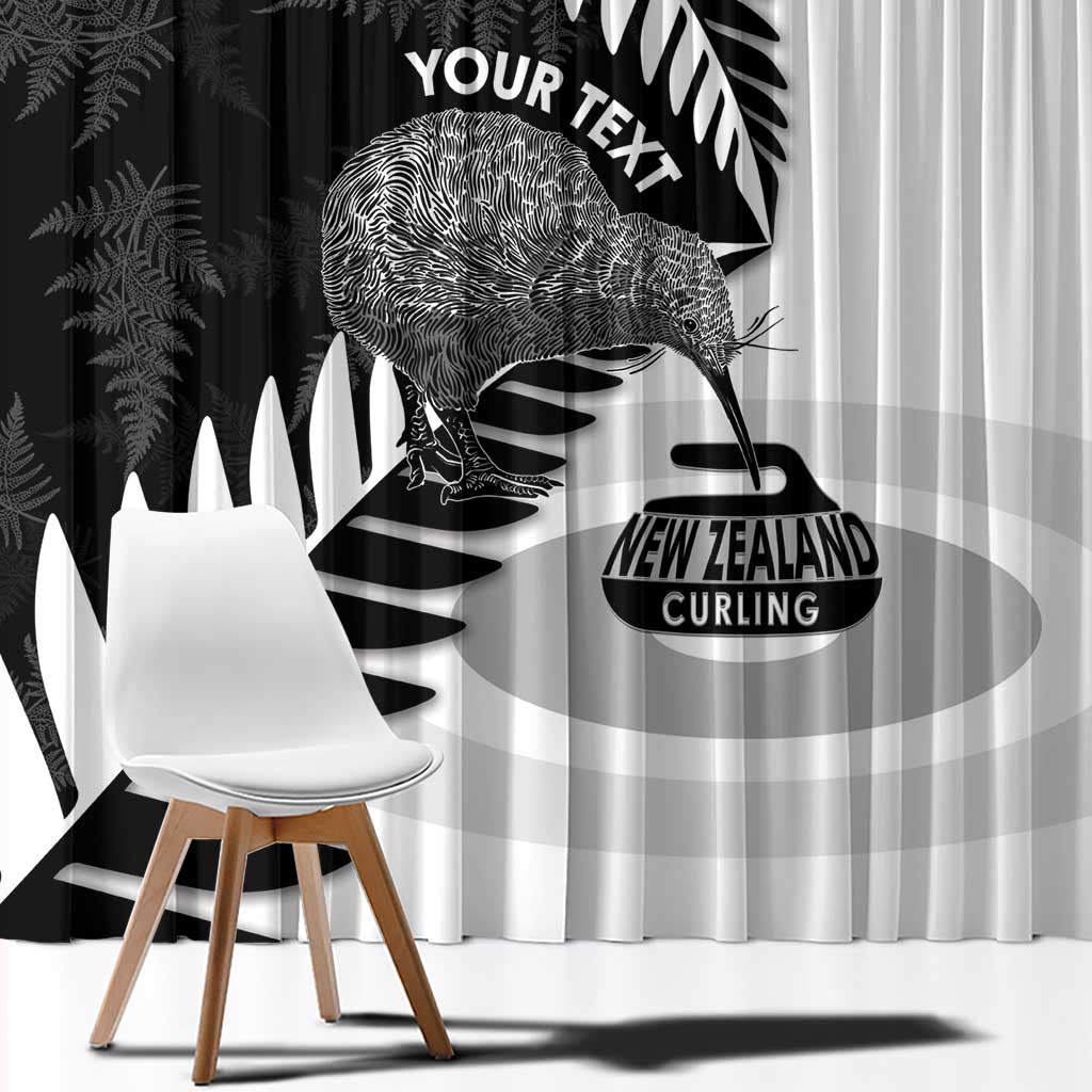 New Zealand Silver Fern Curling Personalised Window Curtain Aotearoa Kiwi Ponga Black White Version - Polynesian Pride