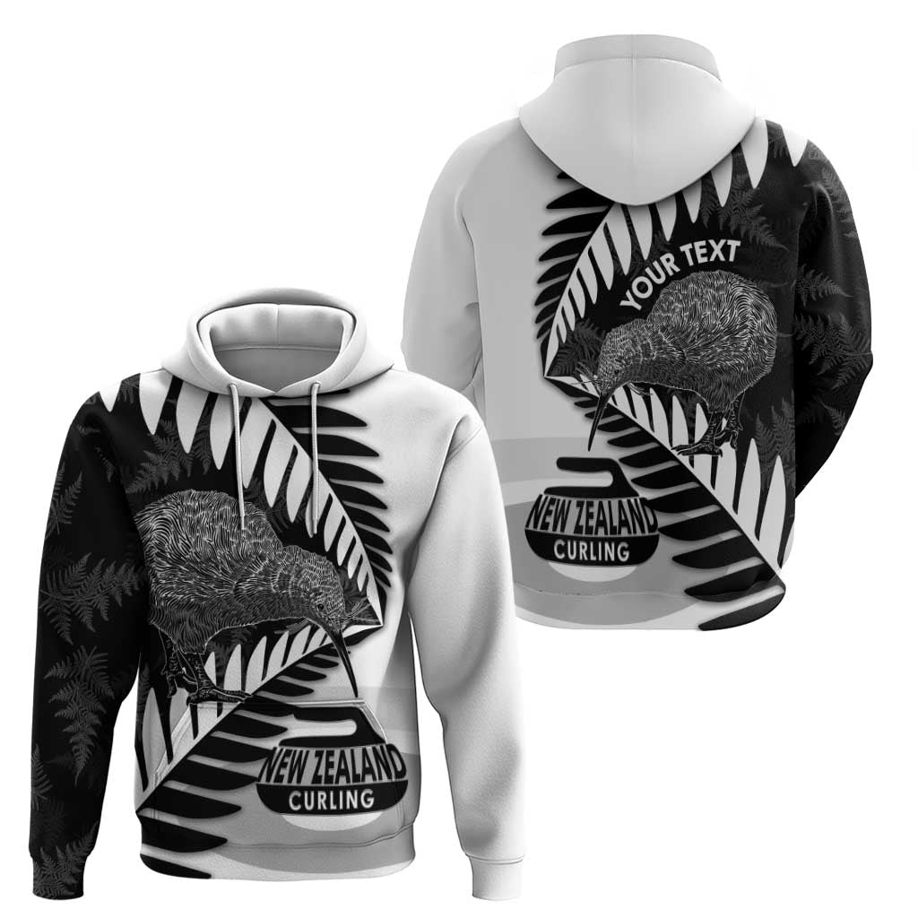 New Zealand Silver Fern Curling Personalised Zip Hoodie Aotearoa Kiwi Ponga Black White Version - Polynesian Pride