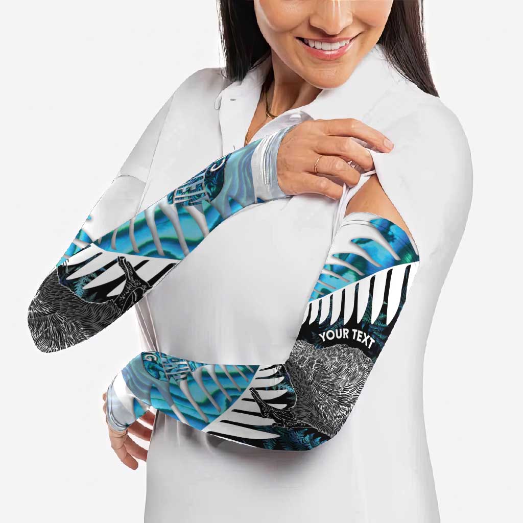 New Zealand Silver Fern Curling Personalised Arm Sleeves Aotearoa Kiwi Ponga Paua Shell Version - Polynesian Pride