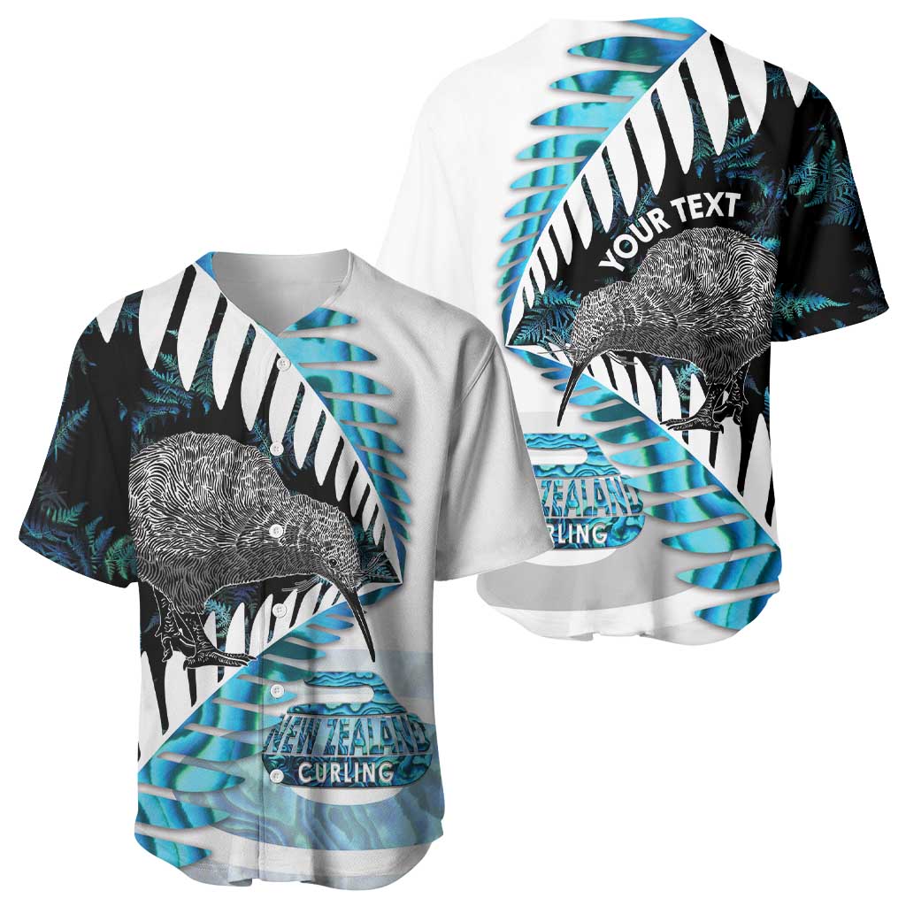 New Zealand Silver Fern Curling Personalised Baseball Jersey Aotearoa Kiwi Ponga Paua Shell Version - Polynesian Pride