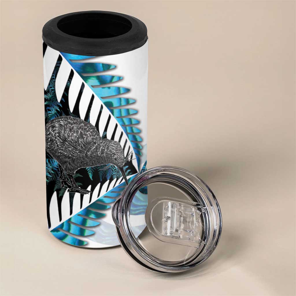 New Zealand Silver Fern Curling Personalised 4 in 1 Can Cooler Tumbler Aotearoa Kiwi Ponga Paua Shell Version - Polynesian Pride