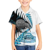 New Zealand Silver Fern Curling Personalised Family Matching Mermaid Dress and Hawaiian Shirt Aotearoa Kiwi Ponga Paua Shell Version LT14 Son's Shirt Black - Polynesian Pride