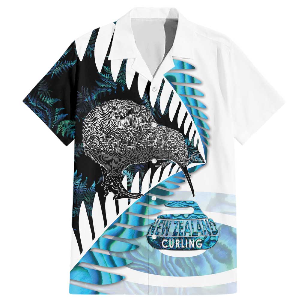 New Zealand Silver Fern Curling Personalised Family Matching Off Shoulder Short Dress and Hawaiian Shirt Aotearoa Kiwi Ponga Paua Shell Version LT14 Dad's Shirt - Short Sleeve Black - Polynesian Pride