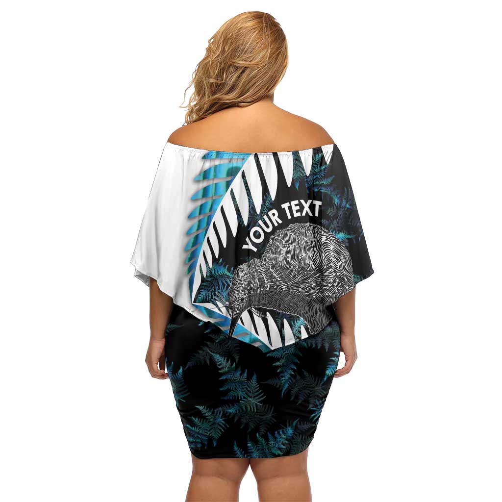 New Zealand Silver Fern Curling Personalised Family Matching Off Shoulder Short Dress and Hawaiian Shirt Aotearoa Kiwi Ponga Paua Shell Version LT14 - Polynesian Pride