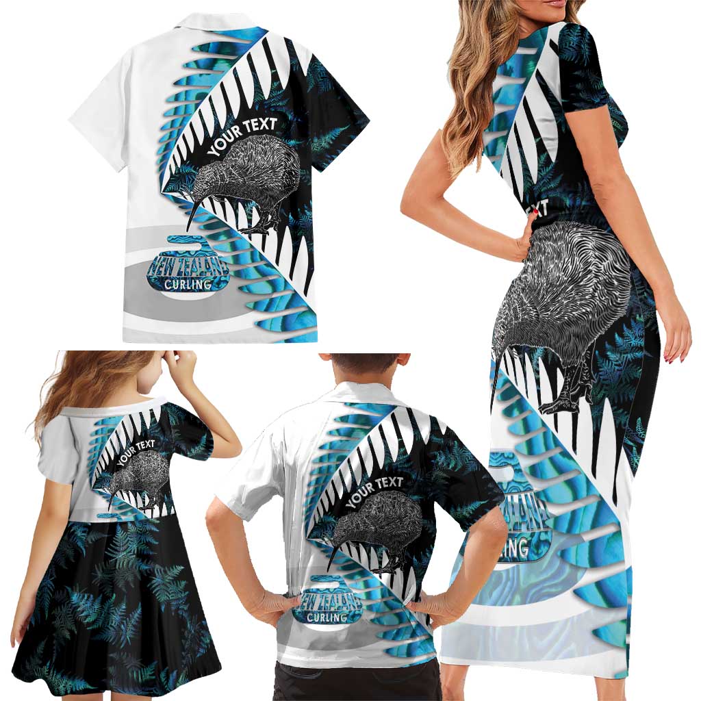 New Zealand Silver Fern Curling Personalised Family Matching Short Sleeve Bodycon Dress and Hawaiian Shirt Aotearoa Kiwi Ponga Paua Shell Version LT14 - Polynesian Pride