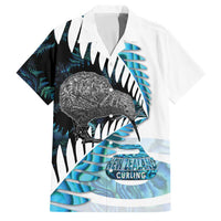 New Zealand Silver Fern Curling Personalised Family Matching Short Sleeve Bodycon Dress and Hawaiian Shirt Aotearoa Kiwi Ponga Paua Shell Version LT14 Dad's Shirt - Short Sleeve Black - Polynesian Pride