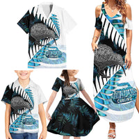 New Zealand Silver Fern Curling Personalised Family Matching Summer Maxi Dress and Hawaiian Shirt Aotearoa Kiwi Ponga Paua Shell Version LT14 - Polynesian Pride