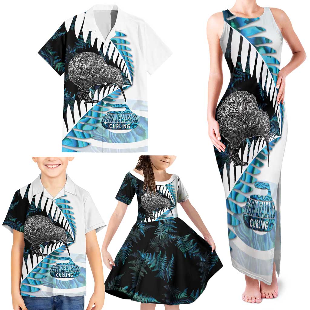 New Zealand Silver Fern Curling Personalised Family Matching Tank Maxi Dress and Hawaiian Shirt Aotearoa Kiwi Ponga Paua Shell Version - Polynesian Pride