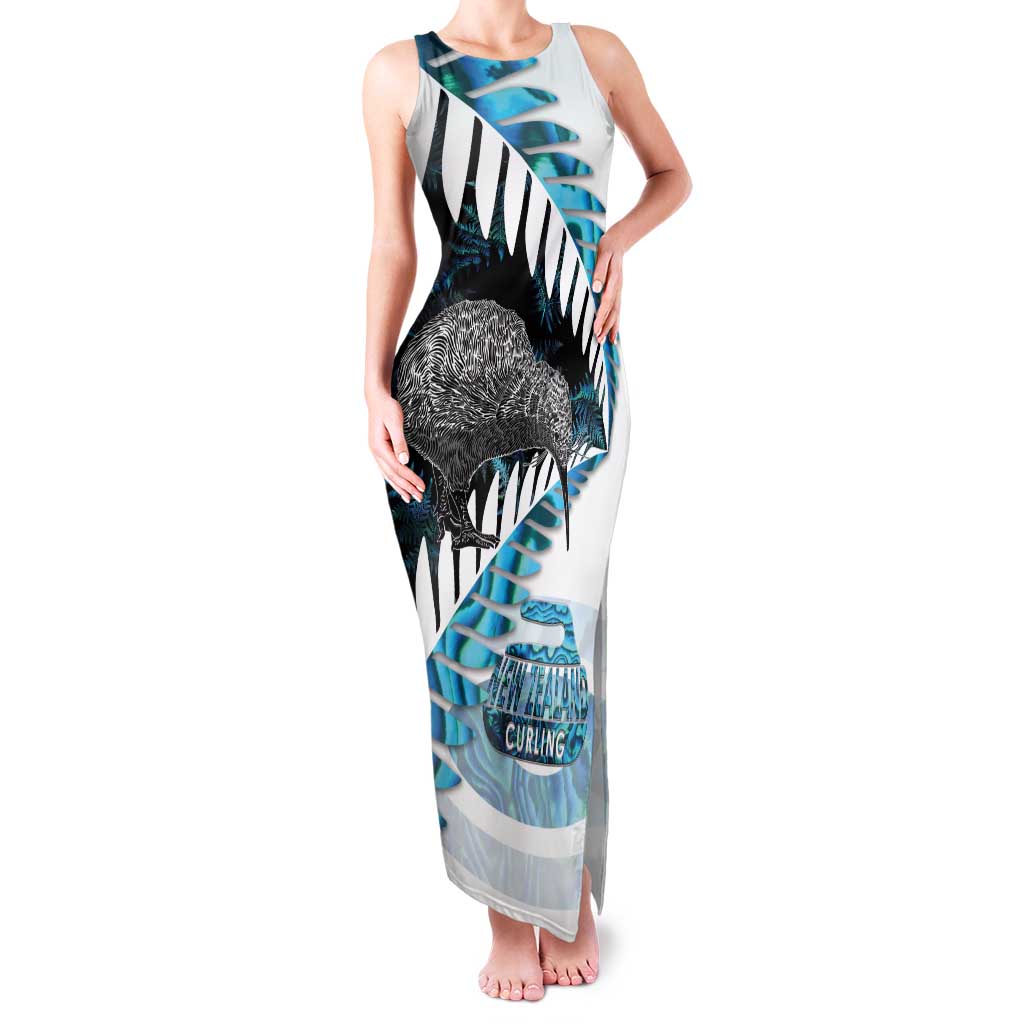 New Zealand Silver Fern Curling Personalised Family Matching Tank Maxi Dress and Hawaiian Shirt Aotearoa Kiwi Ponga Paua Shell Version LT14 Mom's Dress Black - Polynesian Pride