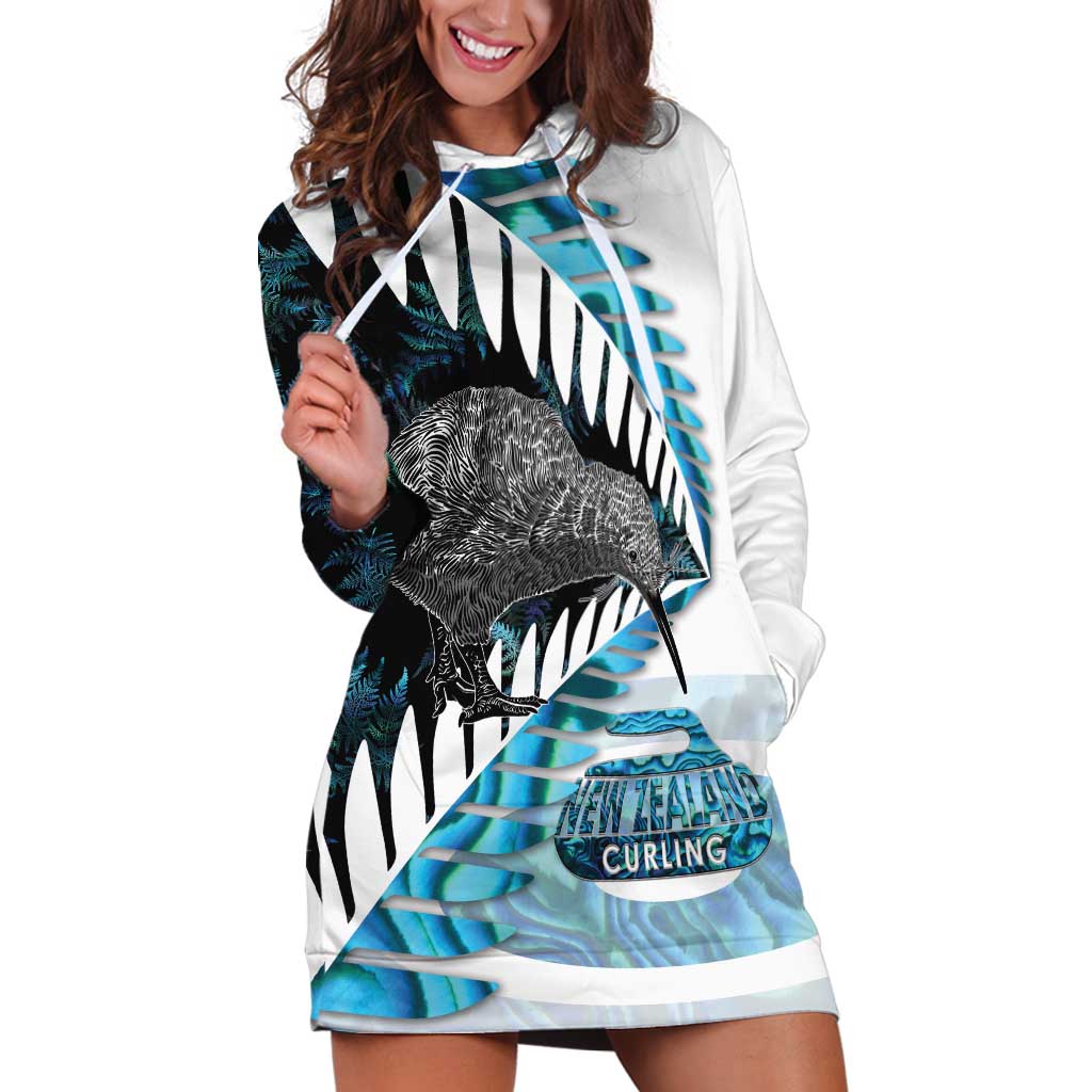 New Zealand Silver Fern Curling Personalised Hoodie Dress Aotearoa Kiwi Ponga Paua Shell Version - Polynesian Pride