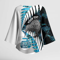 New Zealand Silver Fern Curling Personalised Kimono Sleeve Blouse Aotearoa Kiwi Ponga Paua Shell Version - Polynesian Pride