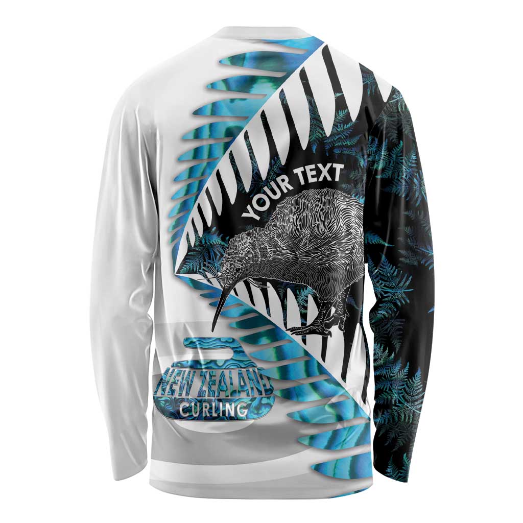 New Zealand Silver Fern Curling Personalised Long Sleeve Shirt Aotearoa Kiwi Ponga Paua Shell Version - Polynesian Pride
