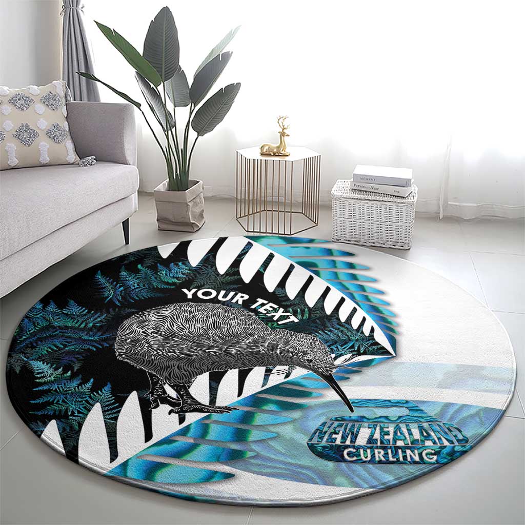 New Zealand Silver Fern Curling Personalised Round Carpet Aotearoa Kiwi Ponga Paua Shell Version - Polynesian Pride