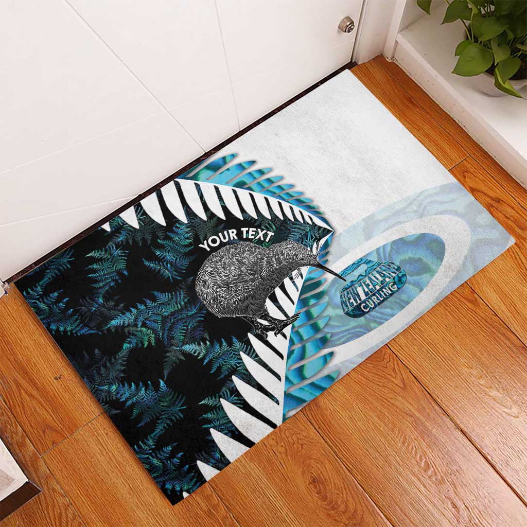 New Zealand Silver Fern Curling Personalised Rubber Doormat Aotearoa Kiwi Ponga Paua Shell Version - Polynesian Pride